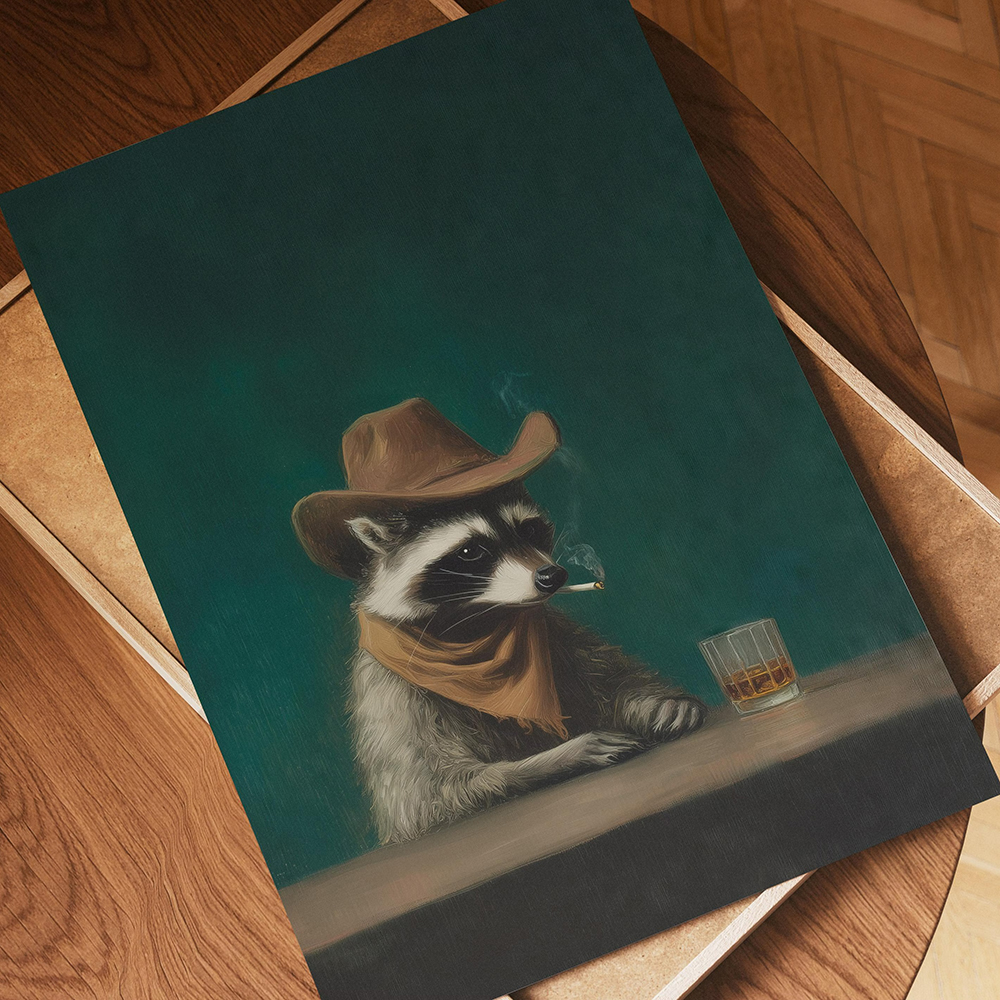 Smoking Raccoon Cowboy Wall Ar - Home Bar Lounge incelemesi ve fiyatı