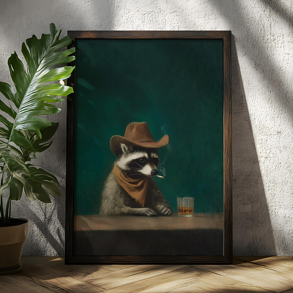 Smoking Raccoon Cowboy Wall Ar - Home Bar Lounge incelemesi ve fiyatı