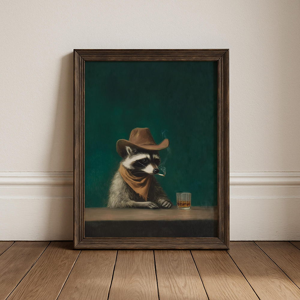 Smoking Raccoon Cowboy Wall Ar - Home Bar Lounge incelemesi ve fiyatı